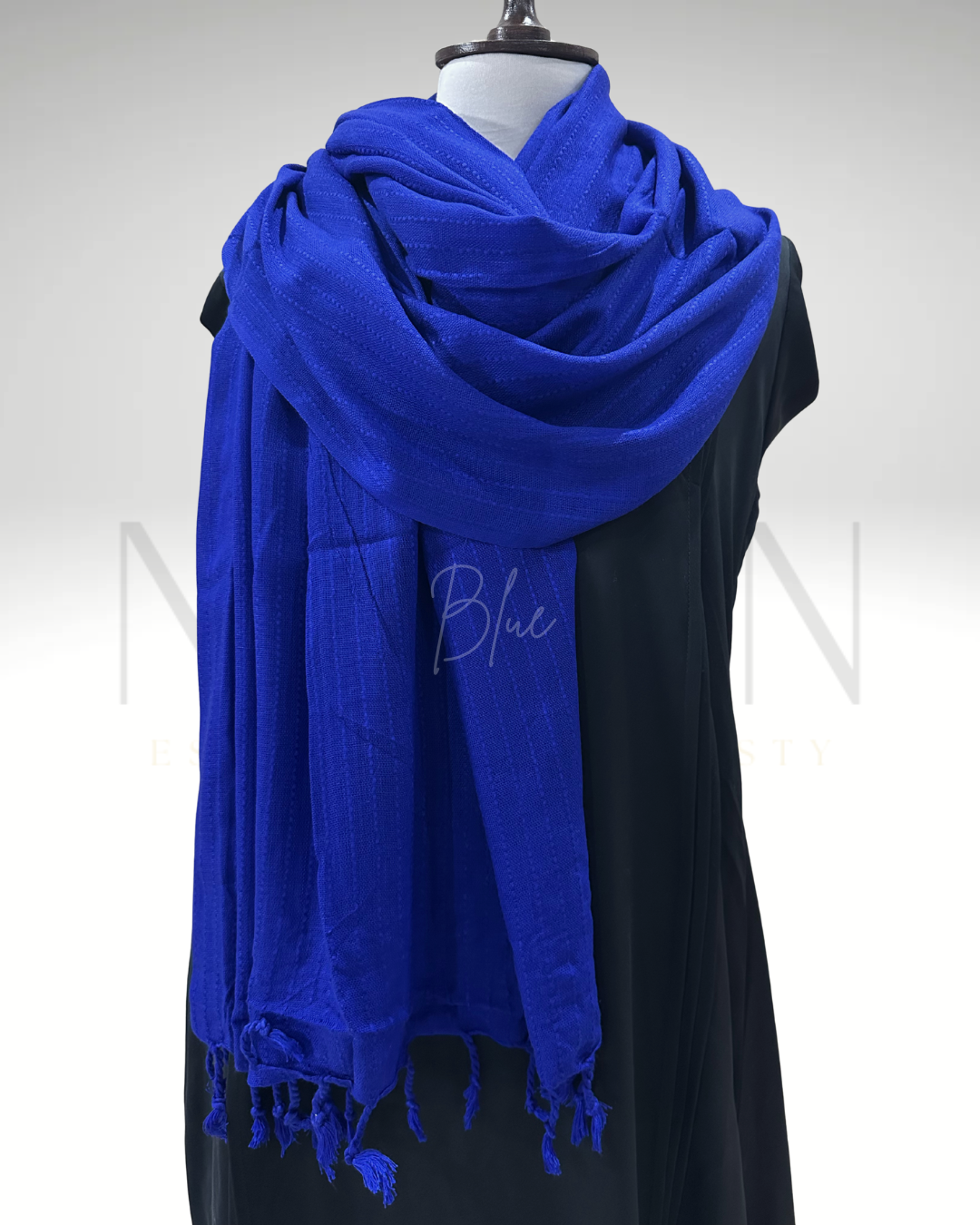 STRIPED SLUB LAWN SHAWL- BLUE