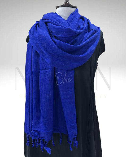 STRIPED SLUB LAWN SHAWL- BLUE