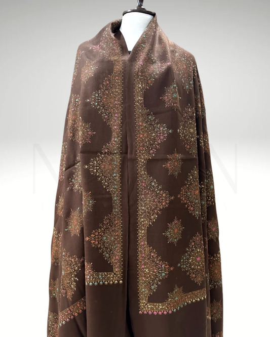 PASHMINA EMBROIDERED SHAWL- BROWN