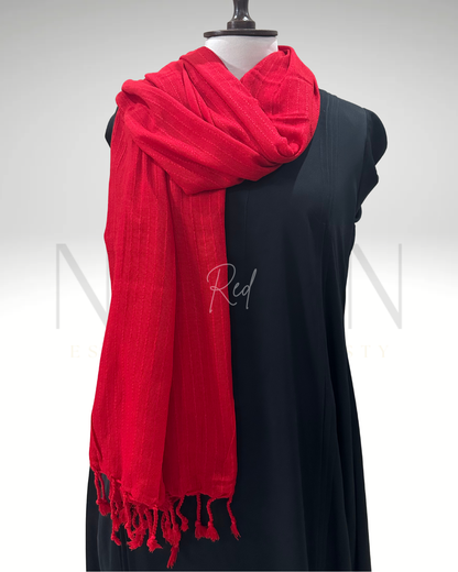 STRIPED SLUB LAWN SHAWL- RED