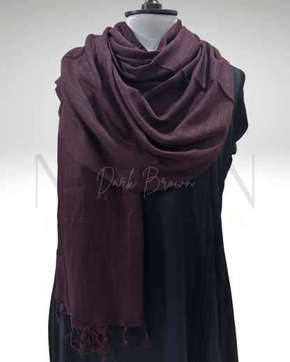 STRIPED SLUB LAWN SHAWL- DARK BROWN
