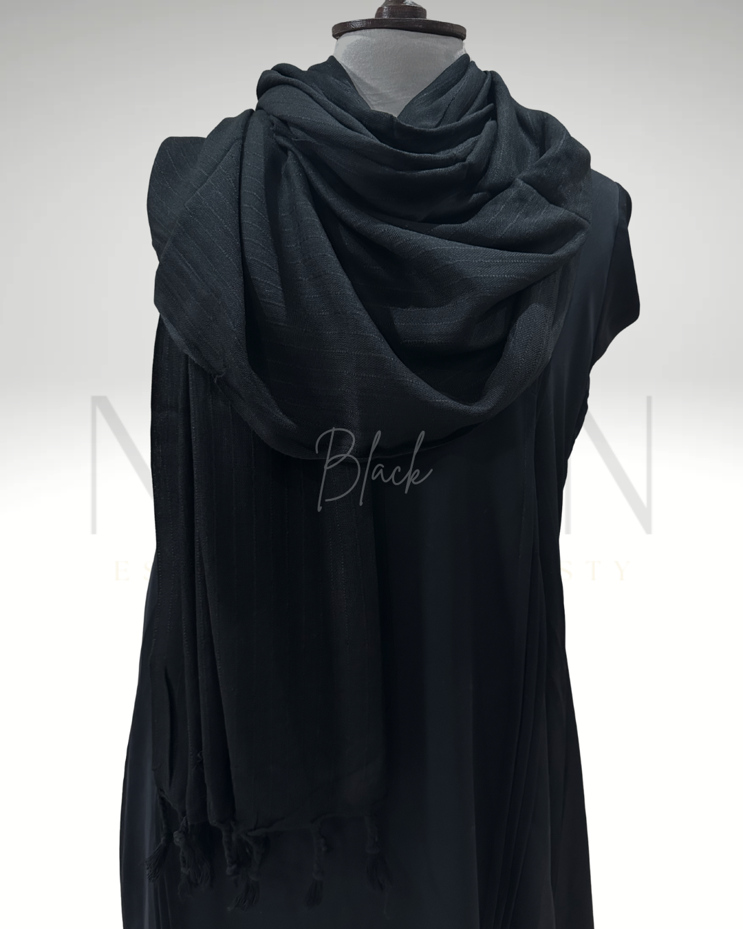 STRIPED SLUB LAWN SHAWL- BLACK