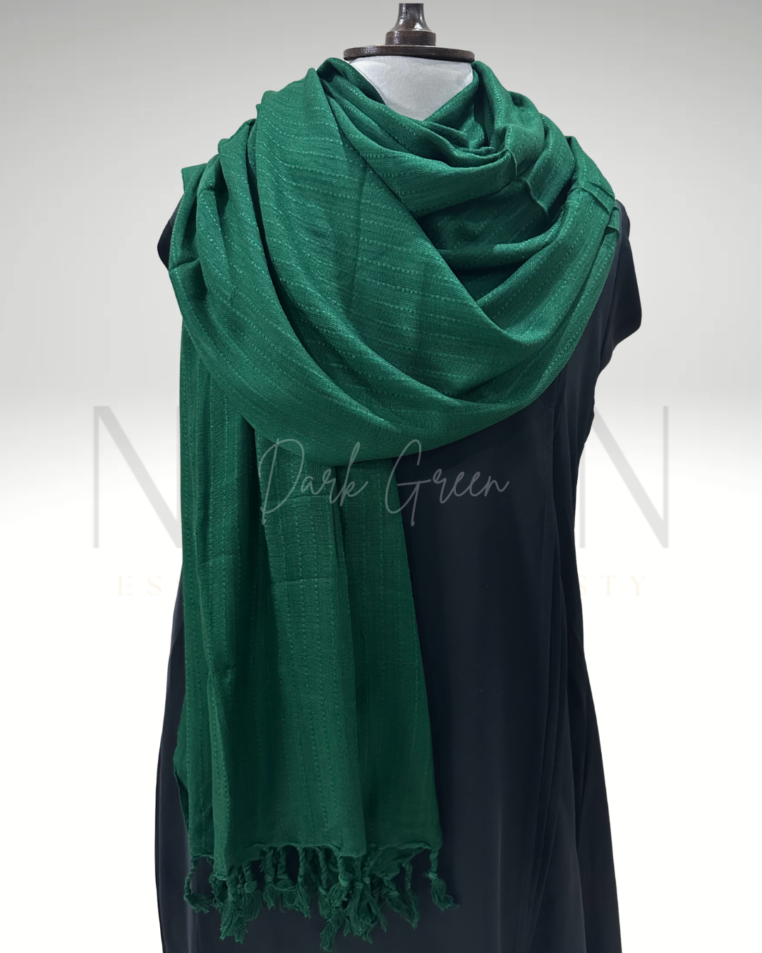 STRIPED SLUB LAWN SHAWL- DARK GREEN