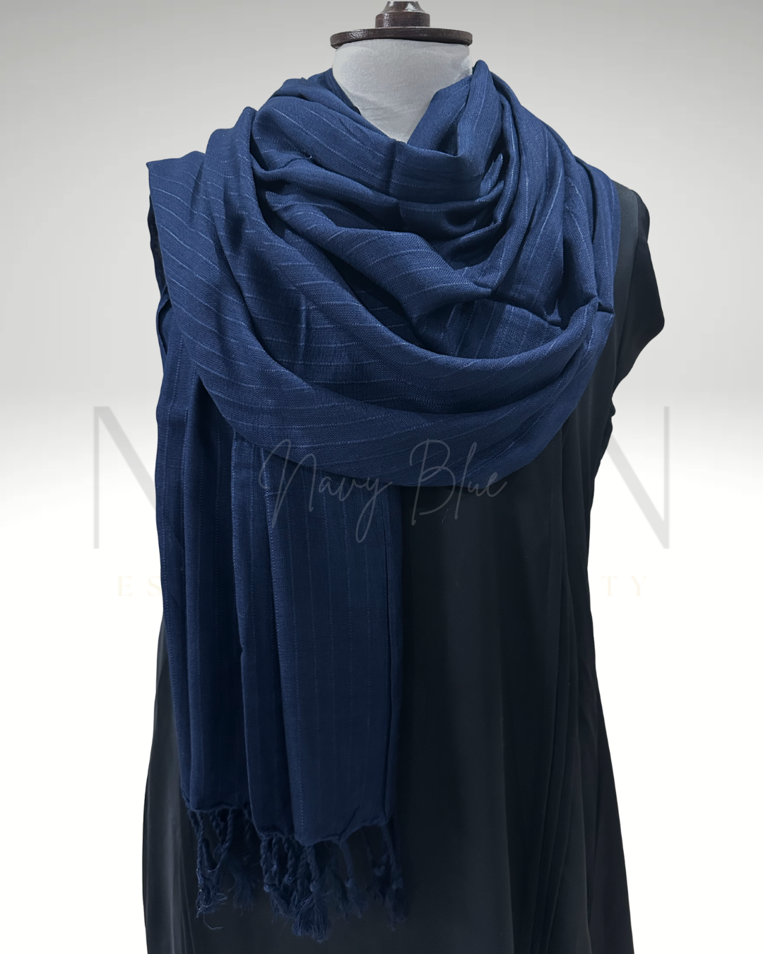 STRIPED SLUB LAWN SHAWL- NAVY BLUE