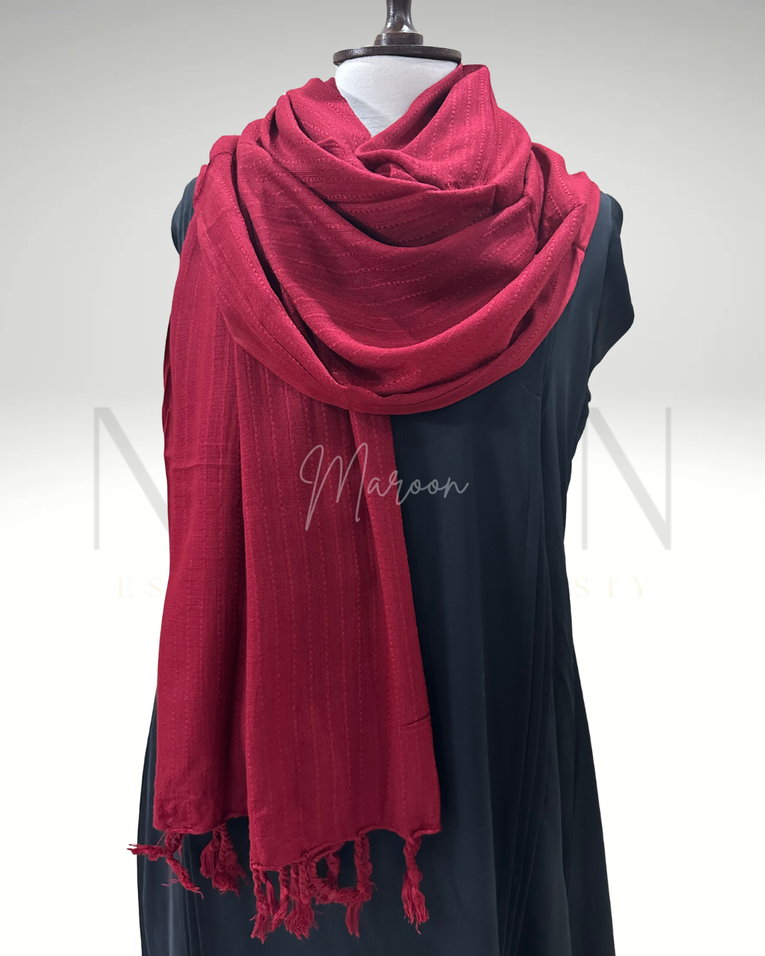 STRIPED SLUB LAWN SHAWL- MAROON