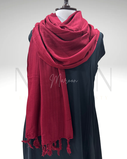 STRIPED SLUB LAWN SHAWL- MAROON