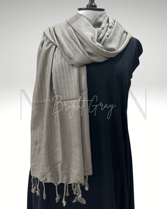 STRIPED SLUB LAWN SHAWL- BRIGHT GRAY
