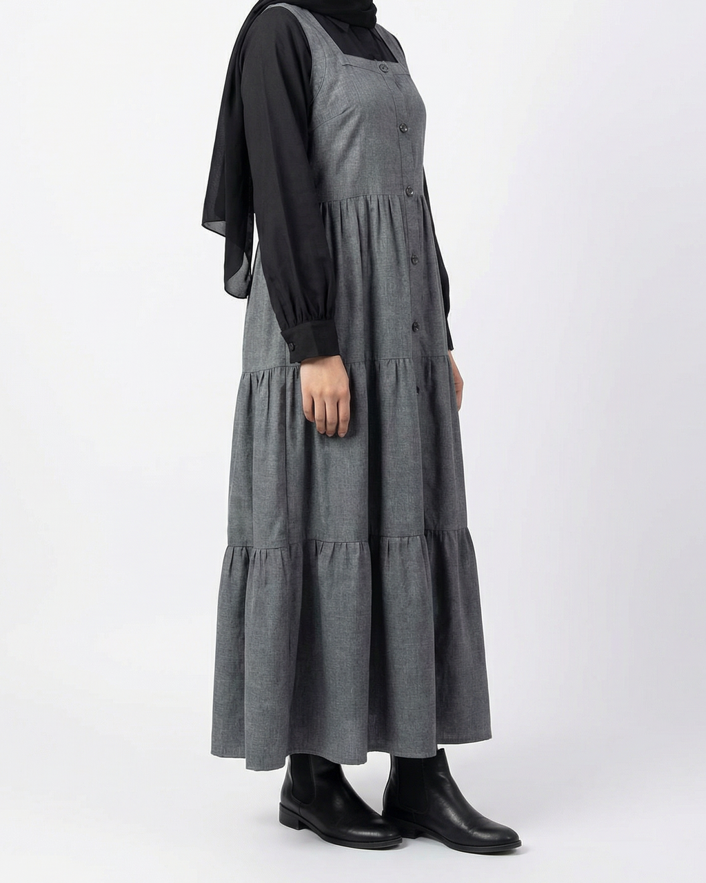 GREY PINAFORE DRESS