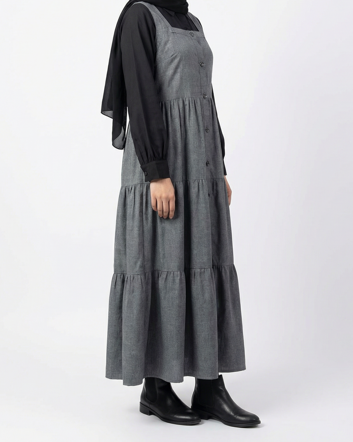 GREY PINAFORE DRESS